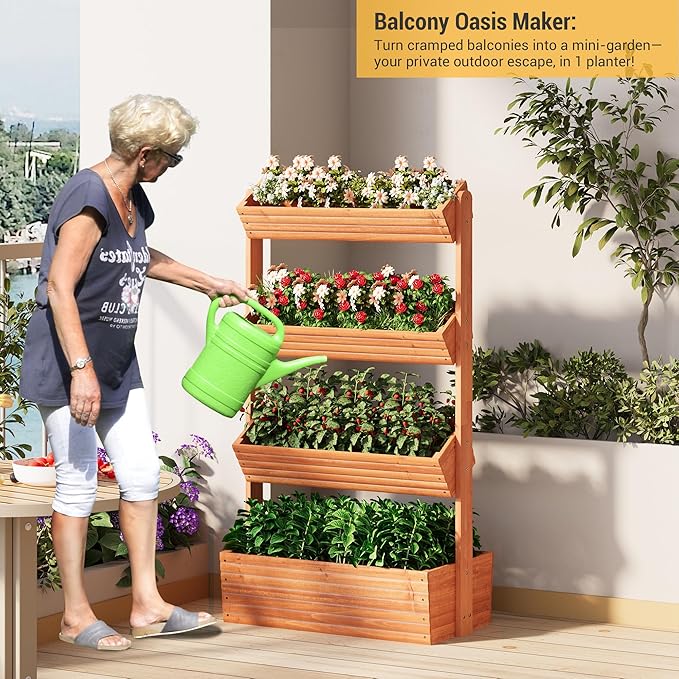 Vertical Wooden Raised Garden Bed Planters Wood Planter Kit Plant Stand Flower - Image 5