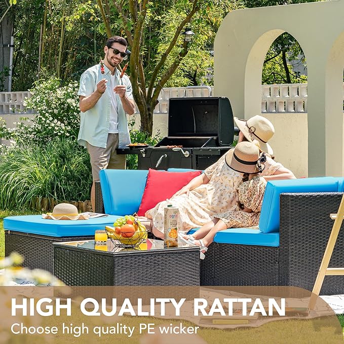 Devoko 5 Pieces Patio Furniture Sets All Weather Outdoor Sectional Patio Sofa - Image 5