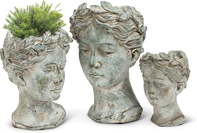 Abbott Collection Goddess Head Planter – Extra Small Cement Indoor and Outdoor - Image 3