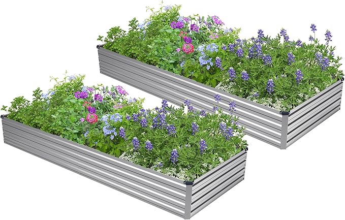 2PCS 7x3x1ft Galvanized Raised Garden Bed Kit, Galvanized Planter Raised Garden by Easllre