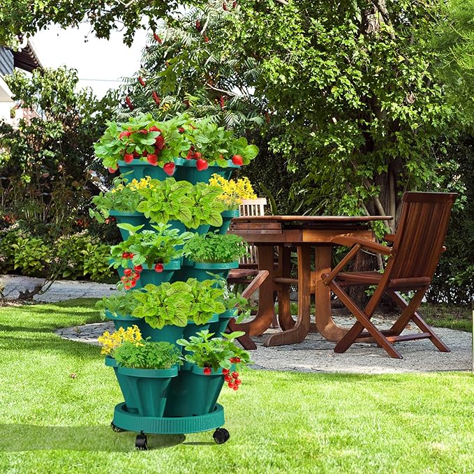 Strawberry Vertical Planters Tower Garden 2 Pack, 7 Tiered Stacking Herb - Image 7