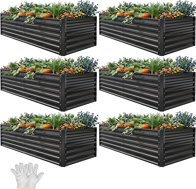 YITAHOME 6pcs 6x3x2 ft Galvanized Raised Garden Bed Kit, Large Metal Planter Box by YITAHOME