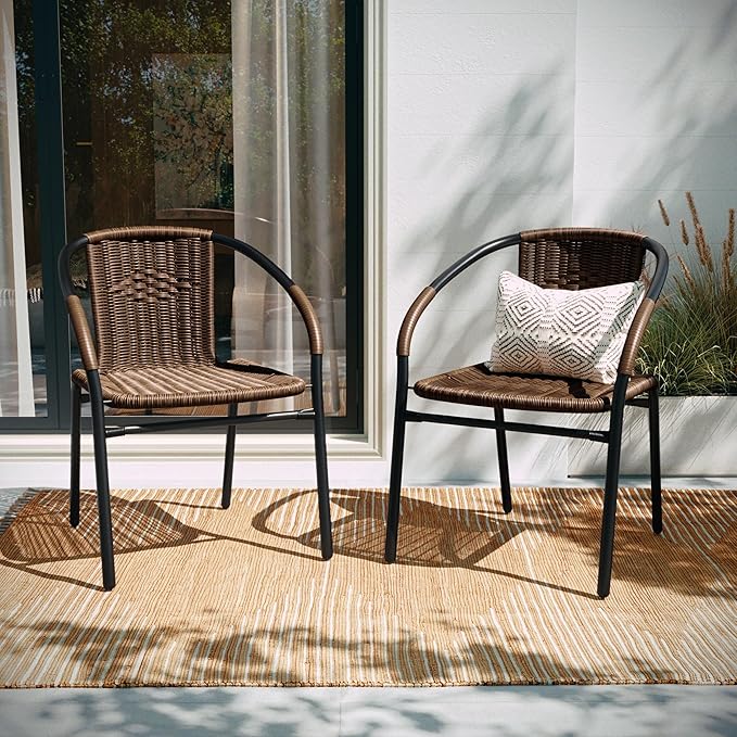 Flash Furniture Lila Modern Rattan Indoor/Outdoor Stackable Dining Chairs - Image 7