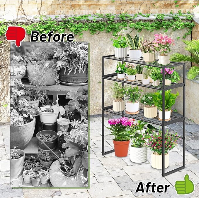 Metal Plant Stand Indoor Outdoor, 3 Tier Potted Multiple Flower Pot Holder Rack - Image 7