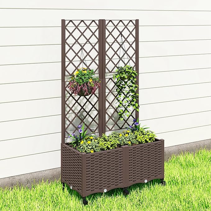 Outsunny Planter Box with Trellis, Self Watering Raised Garden Bed with - Image 9