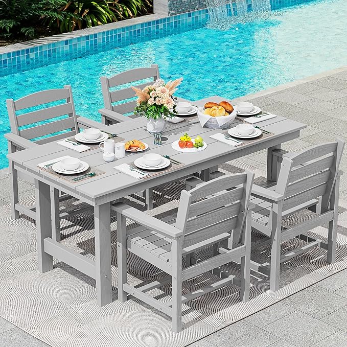SERWALL Patio Dining Chair Set of 2, Light Gray - Image 3