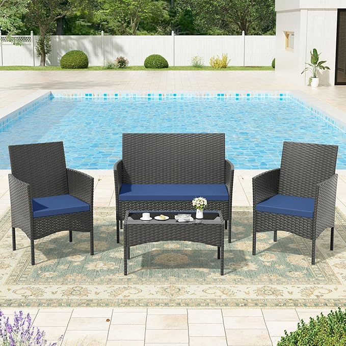 Kullavik 4 Pieces Outdoor Patio Furniture Set, PE Wicker Rattan Chairs Garden - Image 6