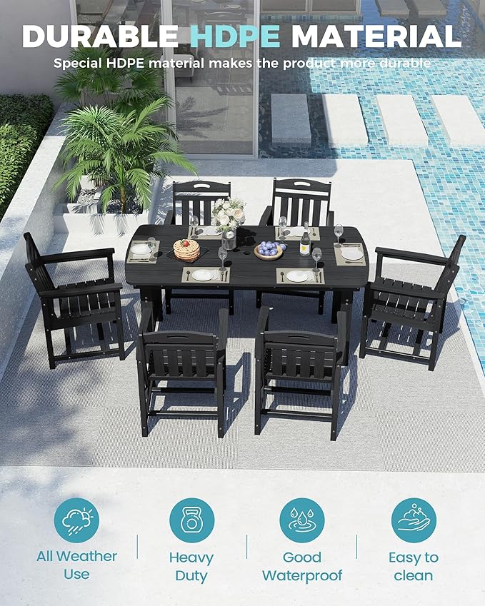 Ciokea HDPE Outdoor Dining Set, 7-Piece Patio Table and Chairs Set - Image 3