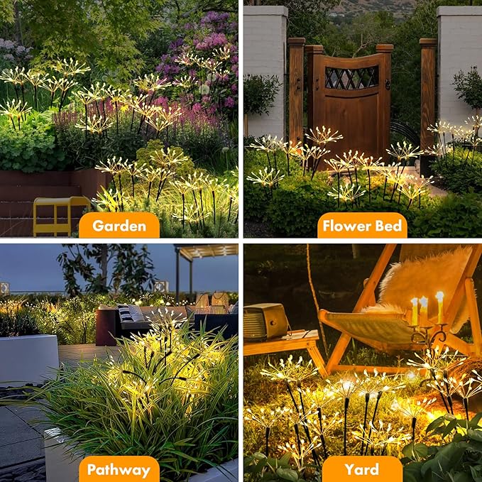 Kwaiffeo Solar Garden Lights Outdoor: Waterproof 2 Modes Twinkling Fireworks - Image 3