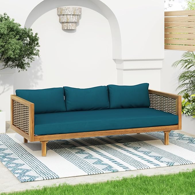 Merax 67.5" Outdoor Patio Daybed 3 Seater Sofa Bed, Acacia Wood Frame - Image 3