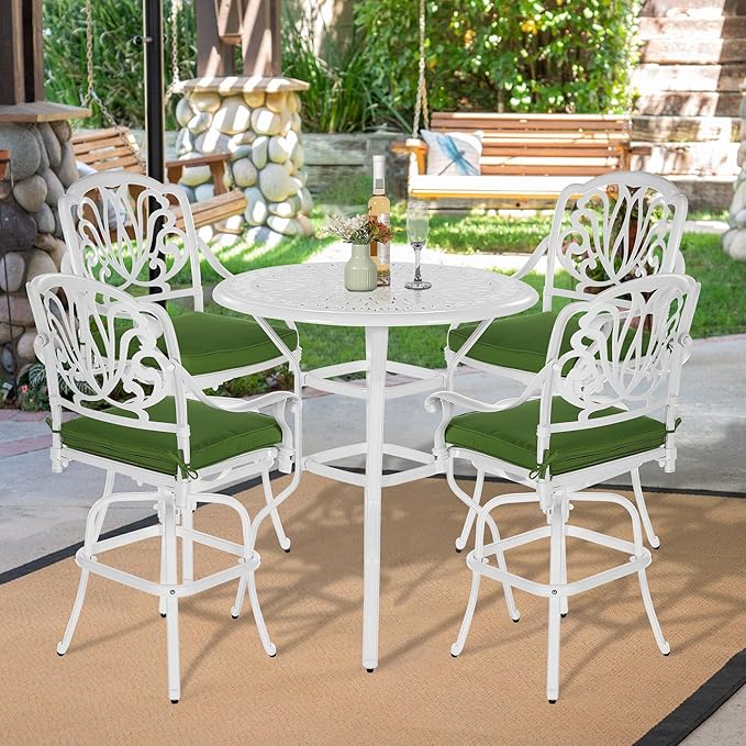 VIVIJASON 5-Piece Patio Swivel Bar Stools Set, All Weather Cast Aluminum - Image 7