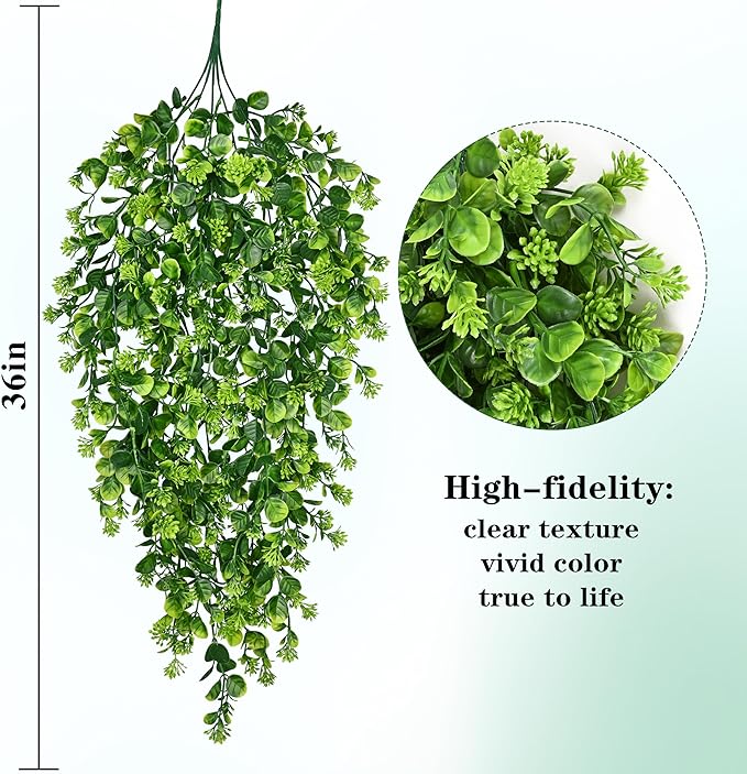 Waipfaru 4Pcs Fake Hanging Plants 3ft Fake Plants UV Resistant Fake Vines - Image 3