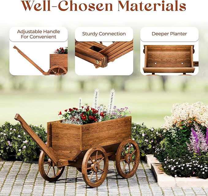 Wood Wagon Planter for Outdoor Balcony Decor - Image 5