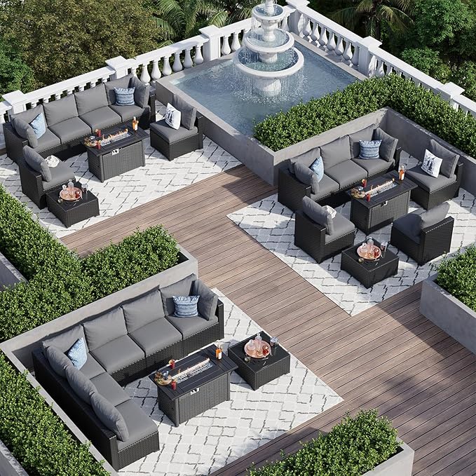 Aoxun 10 Piece Patio Furniture Set Wicker Rattan Patio Sectional Sofa Set - Image 6