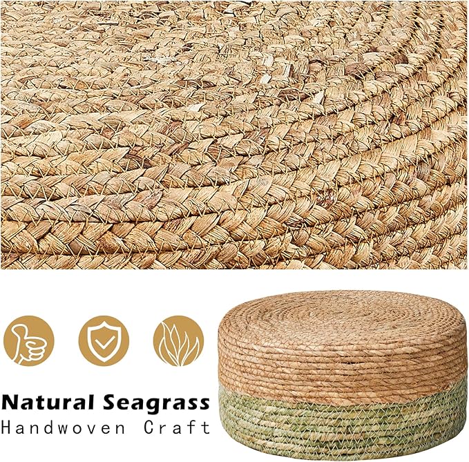 Cpintltr Ottoman Natural Seagrass Footrest Poufs Hand Weave Round Foot Stool - Image 6