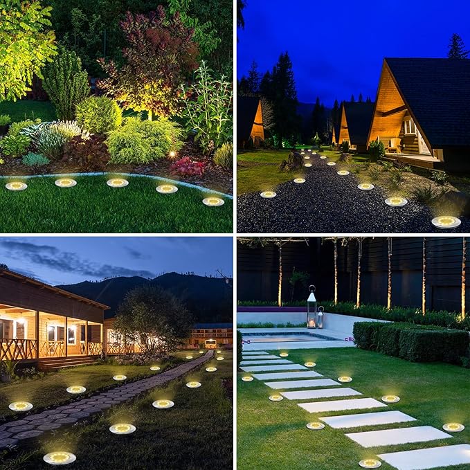 LYHOPE Solar Ground Lights Outdoor, 8 Pack 8 LED Solar Disk Lights Waterproof - Image 2