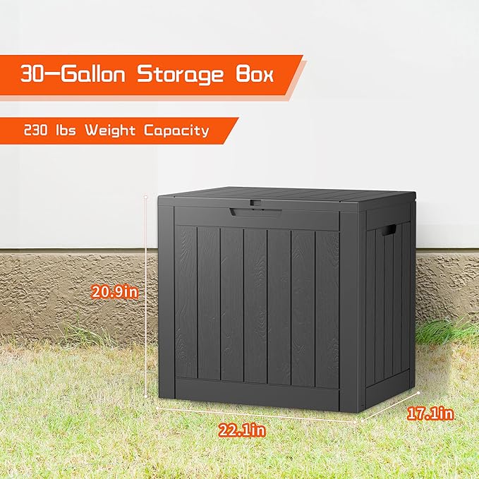 30 Gallon Waterproof Outdoor Storage Box, Resin Deck Box, Lockable Outside - Image 2