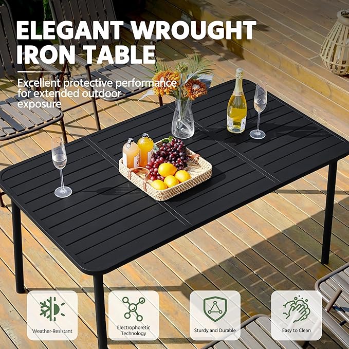Yaheetech Outdoor Dining Table for 6 Person, Rectangular Slatted Metal Patio - Image 6