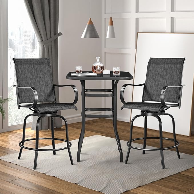 Yaheetech Patio Swivel Bar Stools Outdoor Chairs Set of 2 Outdoor High Bistro - Image 9