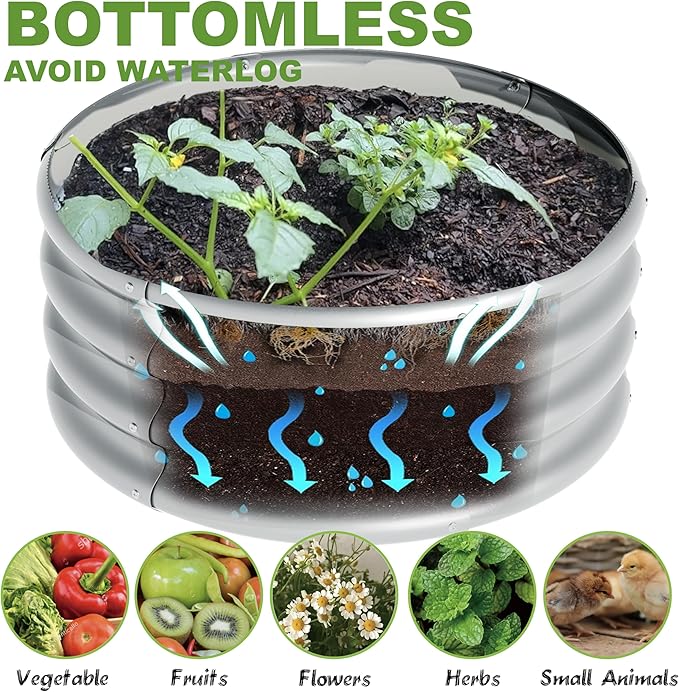 2Pcs 2X2X1ft Round Raised Garden Bed Kit, Galvanized Raised Garden Beds Outdoor - Image 3
