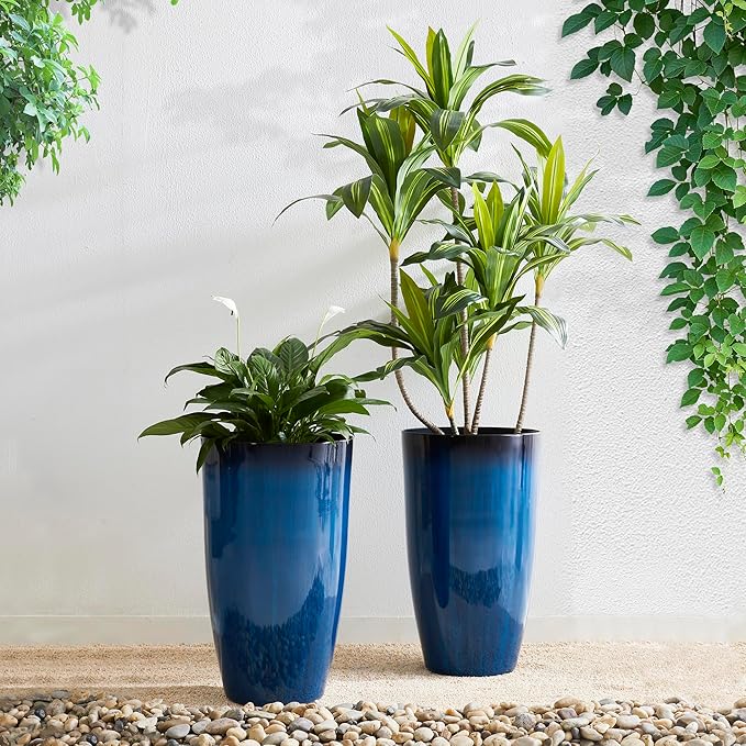 Glitzhome 23.5" H Oversized Tall Round Tapered Planter, Plastic Flower Pots - Image 3