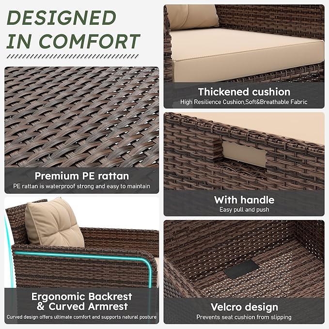 LHBcraft Balcony Furniture 5 Piece Wicker Patio Furniture Set, Outdoor - Image 2