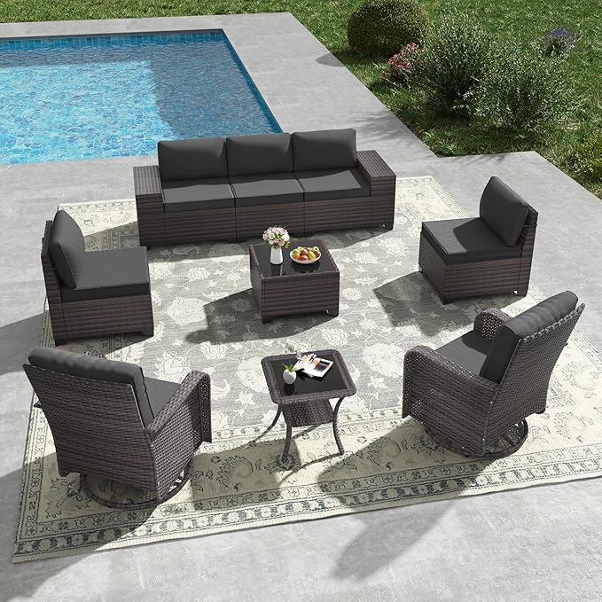 Kullavik 9 Pieces Outdoor Patio Furniture Set, PE Wicker Rattan Sectional Sofa by KULLAVIK