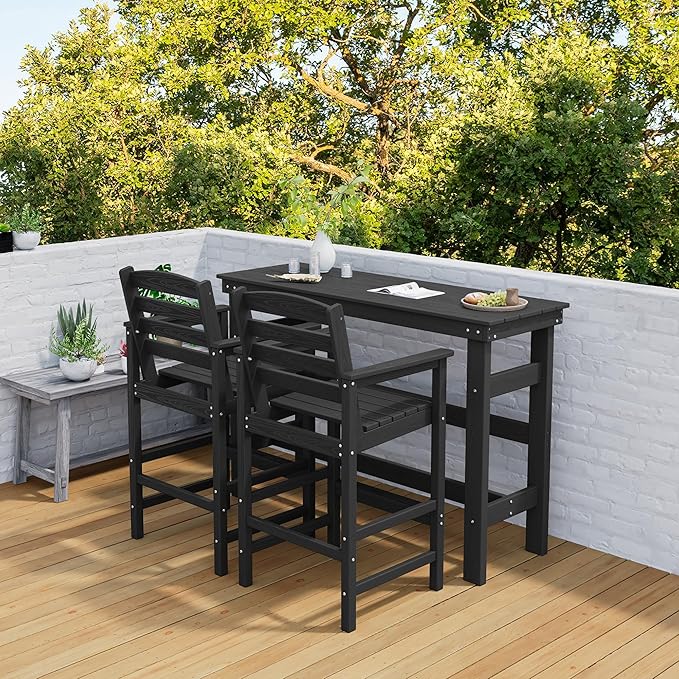 SERWALL Outdoor Bar Table and Chairs Set, Adirondack Bar Chairs Set of 2 and - Image 2