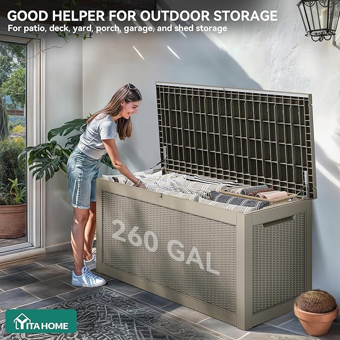 YITAHOME XXL 260 Gal Large Deck Box, Outdoor Resin Storage Box, Rattan Storage - Image 3