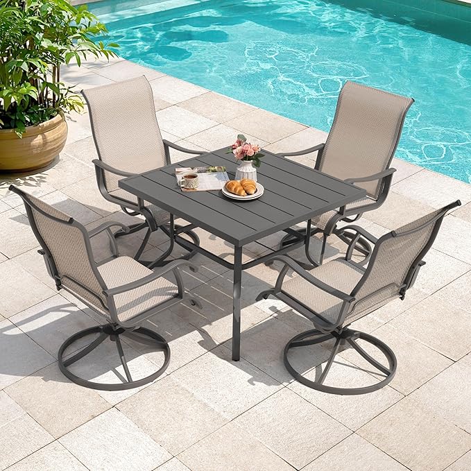 NUU GARDEN 5-Piece Outdoor Patio Dining Set, Slatted 37’’ Square Table - Image 3