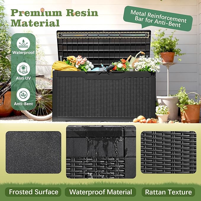 Flamaker Outdoor Storage Box 100 Gallon Waterproof Resin Deck Box Delivery Box - Image 3