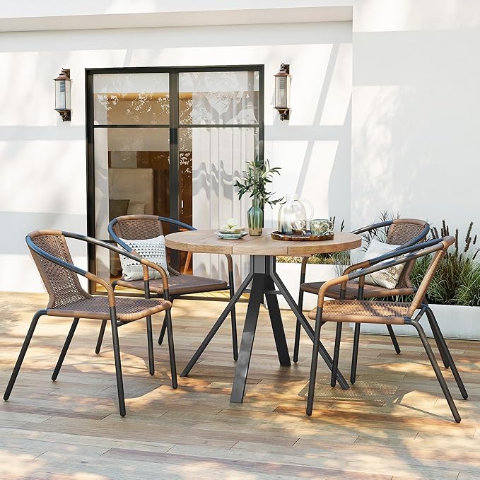 Amopatio Outdoor Dining Chairs Set of 4, Stackable Patio Chairs, Rattan Wicker - Image 2