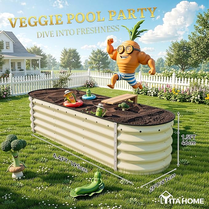YITAHOME 17" Tall 6 in 1 Large Raised Garden Bed Kit, 6.5x2x1.4ft Galvanized - Image 7