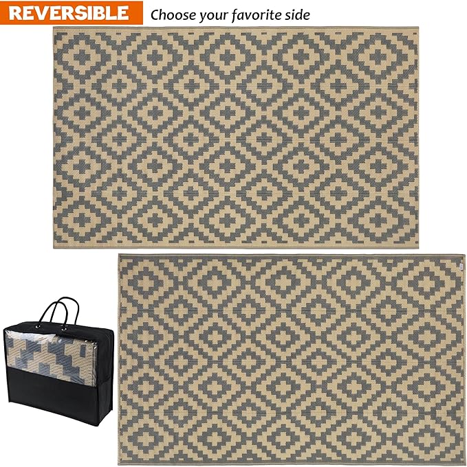 SAND MINE Reversible Mats, Plastic Straw Rug, Modern Area Rug, Large Floor Mat - Image 3