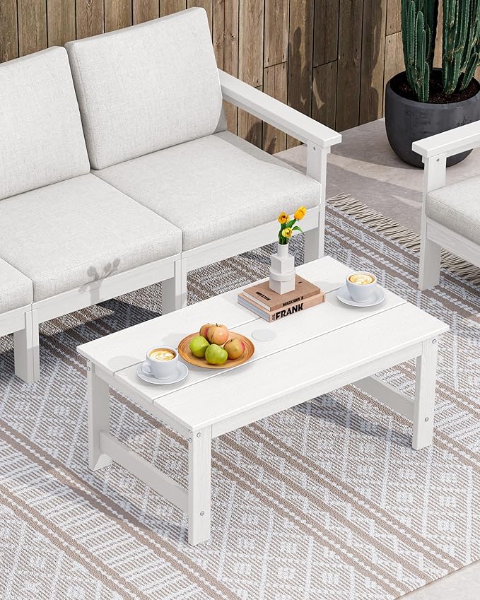 SERWALL HDPE Patio Coffee Table, Rectangle Outdoor Coffee Table, All-Weather - Image 2
