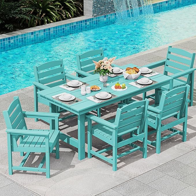 SERWALL 7-Piece Patio Table Set, Outdoor HDPE Dining Furniture - Image 7
