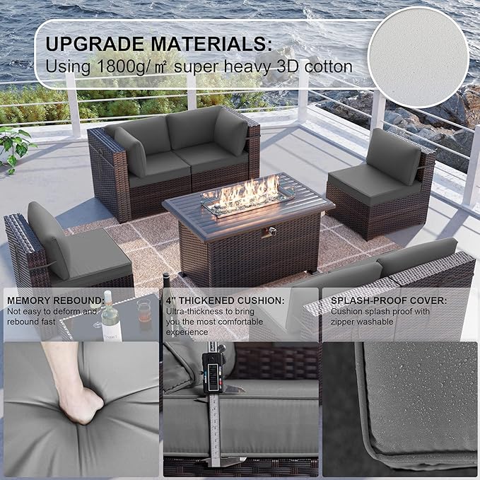 Kullavik 11 Pieces Outdoor Patio Furniture Set, PE Wicker Rattan Sectional Sofa - Image 7