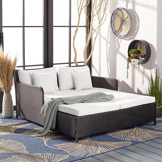 Safavieh PAT7500A Outdoor Collection Cadeo Black and White Cushion Daybed by SAFAVIEH