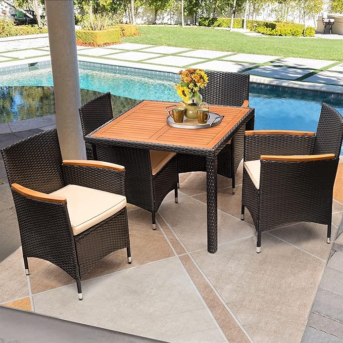 Flamaker 5 Piece Patio Dining Set Outdoor Acacia Wood Table and Chairs - Image 6
