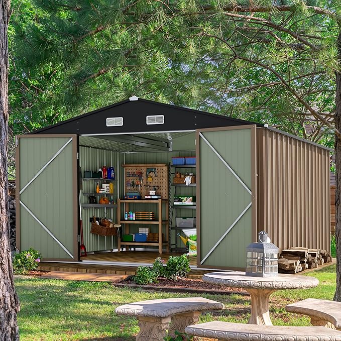 Devoko 10 x 10 FT Outdoor Storage Shed, Metal Garden Sheds & Outdoor Storage - Image 3