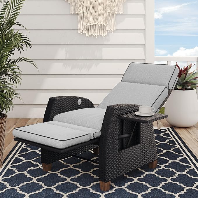 Grand patio Outdoor Recliner Chair Patio 150° Lay Flat Recliner by GrandPatio