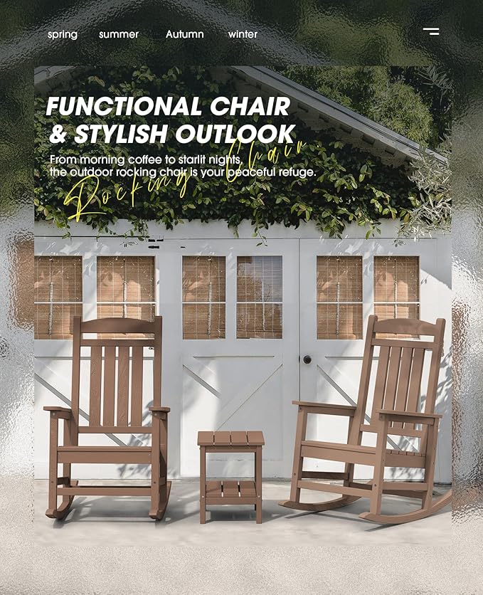 KINGYES HDPE Outdoor Rocking Chair Set of 4, All-Weather Poly Patio Rocking - Image 5