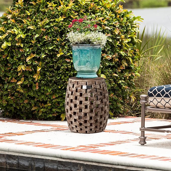 Balkene Home 62419 Maya Oval Rustic Garden Stool Wood Outdoor Seating & End - Image 7