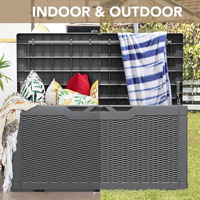 Devoko 100 Gallon Waterproof Large Resin Deck Box Indoor Outdoor Lockable - Image 8