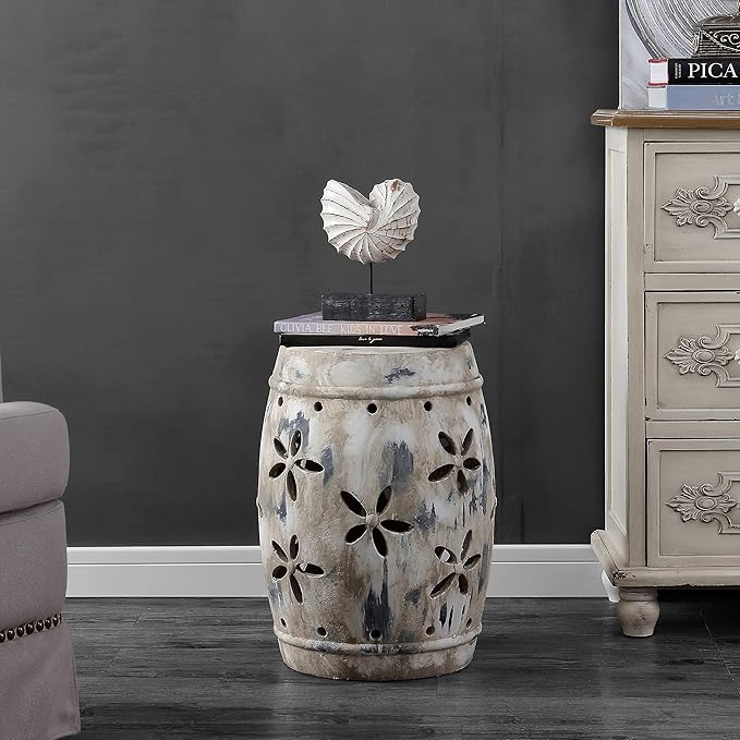 Safavieh Outdoor Collection Ilia Antiqued Cream Garden Stool - Image 2