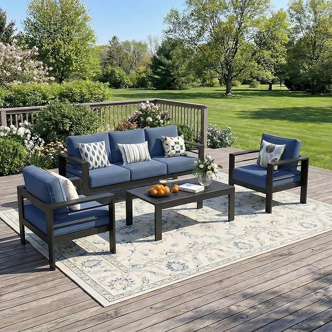 Solaste Aluminum Outdoor Patio Furniture Set, 5 Seats Patio Sectional Sofa by Solaste