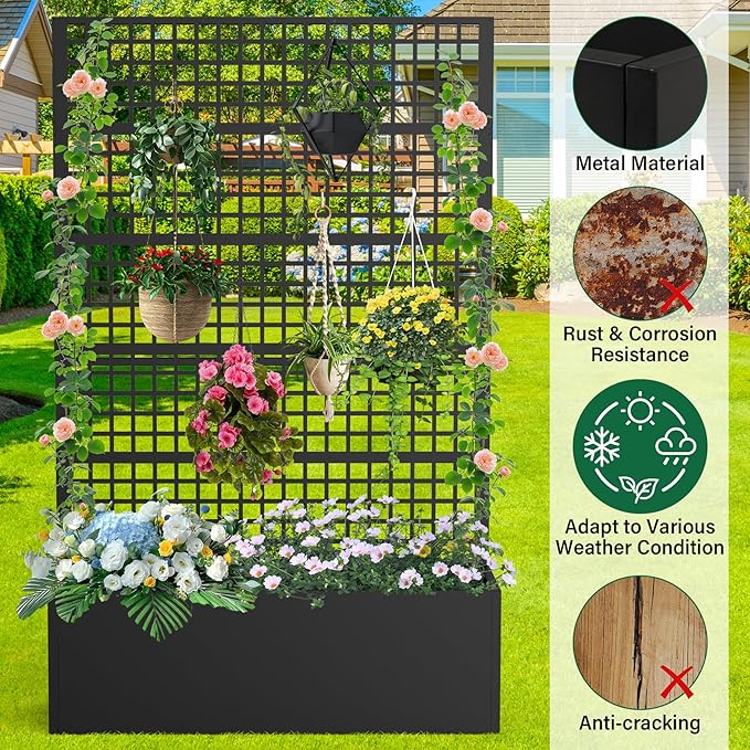 Metal Planter Box with Trellis 47" L x 16" W x 72" H, Raised Garden Bed with - Image 2