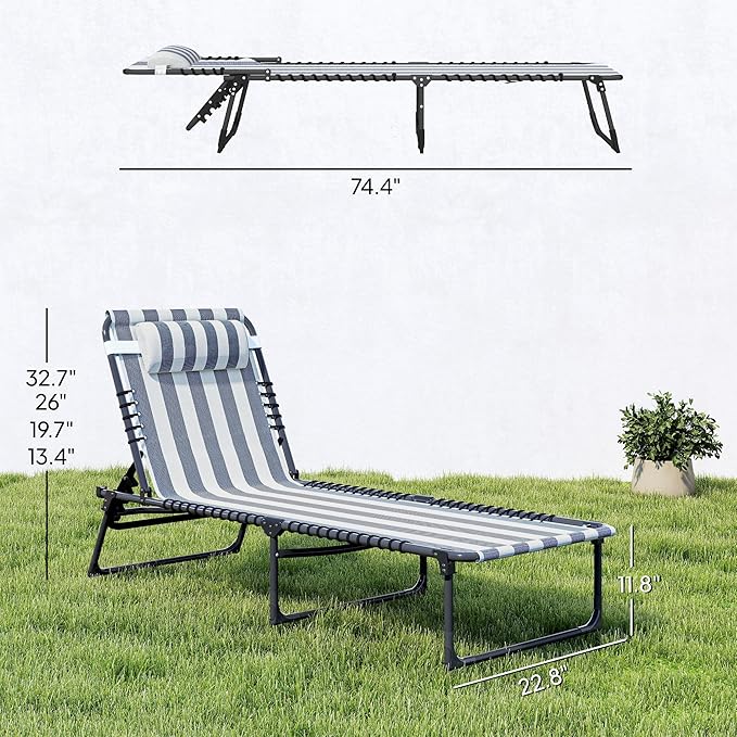 Outsunny Folding Chaise Lounge Chair, Patio Sun Tanning Chair, Outdoor Chaise - Image 3