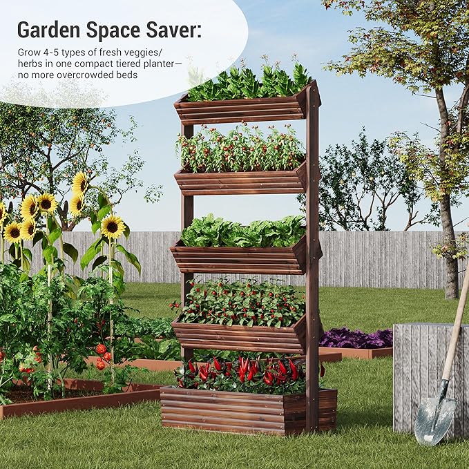 Vertical Wooden Raised Garden Bed Planters Wood Planter Kit Plant Stand Flower - Image 2