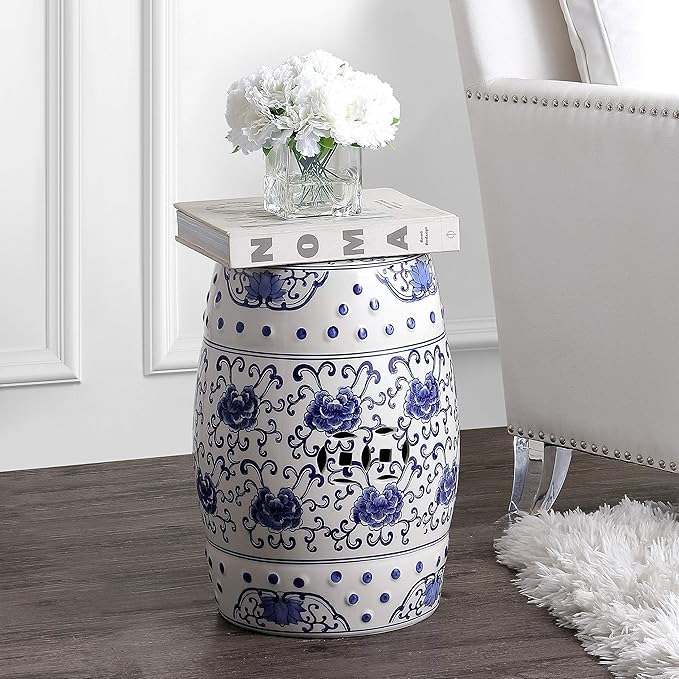 JONATHAN Y TBL1000A Lotus Flower 17.8" Chinoiserie Ceramic Drum Indoor/Outdoor - Image 2